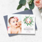 ロマンチックな花とフォトバプテスマのサンキューカード 招待状