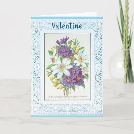 ロマンチックな花とヴィンテージのレース バレンタインデー カード (正面)