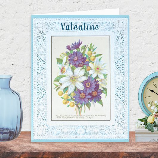 ロマンチックな花とヴィンテージのレース バレンタインデー カード