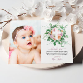 ロマンチックな花と写真の洗礼感謝カード 招待状