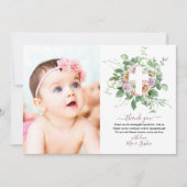 ロマンチックな花と写真の洗礼感謝カード 招待状 (正面)