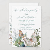 ロマンチックな花と蝶の誕生日招待状 招待状 (正面/裏面)