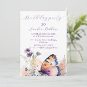 ロマンチックな花と蝶の誕生日招待状 招待状 (スタンド正面)