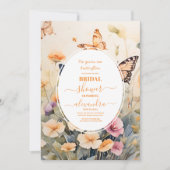 ロマンチックな花と蝶ブライダルシャワー 招待状 (正面)