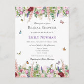 ロマンチックな花と蝶 |ブライダルシャワー インビテーションポストカード (正面)