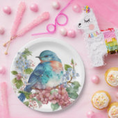 ロマンチックな花と青い鳥 ペーパープレート (パーティー)