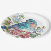 ロマンチックな花と青い鳥 ペーパープレート (アングル)