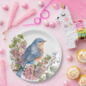 ロマンチックな花と青い鳥 ペーパープレート (パーティー)