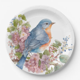 ロマンチックな花と青い鳥 ペーパープレート