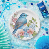 ロマンチックな花と青い鳥 ペーパープレート (パーティー)