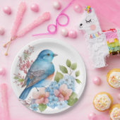 ロマンチックな花と青い鳥 ペーパープレート (パーティー)