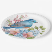 ロマンチックな花と青い鳥 ペーパープレート (アングル)