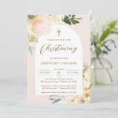 ロマンチックな花のアーチの女の子の洗礼 招待状 (スタンド正面)