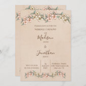 ロマンチックな花のスクリプト手描きの美しいウェディング 招待状 (正面/裏面)