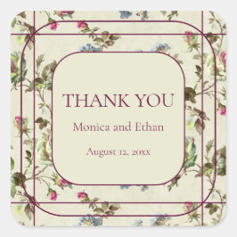 ロマンチックな花のバラ園のヴィンテージステッカー スクエアシール