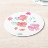 ロマンチックな花のピンクの水彩画のカッコいい及びエレガント ラウンドペーパーコースター (アングル)