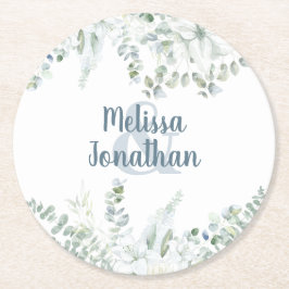ロマンチックな花の優しい白い花の結婚式 ラウンドペーパーコースター