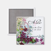 ロマンチックな花の渦巻き 紫のパンジー 保存日付 マグネット (正面/裏面)