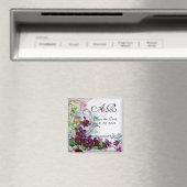 ロマンチックな花の渦巻き 紫のパンジー 保存日付 マグネット (インサイチュ (食洗機))