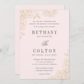 ロマンチックな花の結婚式招待状|の金ゴールド 招待状 (正面/裏面)