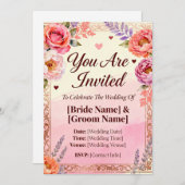 ロマンチックな花の結婚式招待状 | エレ 招待状 (正面/裏面)