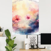 ロマンチックな花びら – 水彩フローラポスター ポスター (ホームオフィス)