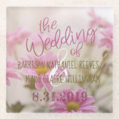 ロマンチックな花ガラスコースターピンクデイジー ガラスコースター (正面)