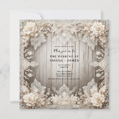 ロマンチックな花レース+素朴ウッド結婚ズ 招待状 (正面)