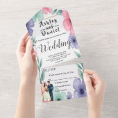 ロマンチックな花嫁と新郎の水彩花の結婚式 オールインワン招待状 (貼ってはがせる)