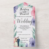 ロマンチックな花嫁と新郎の水彩花の結婚式 オールインワン招待状 (内側)