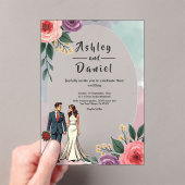 ロマンチックな花嫁と花婿の水彩のフローラ結婚 アクリル招待状 (インサイチュ (ポータブル))