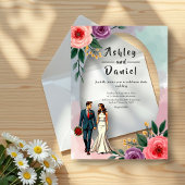 ロマンチックな花嫁と花婿の水彩のフローラ結婚 アクリル招待状
