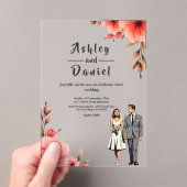 ロマンチックな花嫁と花婿の水彩のフローラ結婚 アクリル招待状 (インサイチュ (ポータブル))