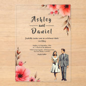 ロマンチックな花嫁と花婿の水彩のフローラ結婚 アクリル招待状 (正面)