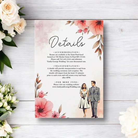 ロマンチックな花嫁と花婿の水彩のフローラ結婚 エンクロージャーカード