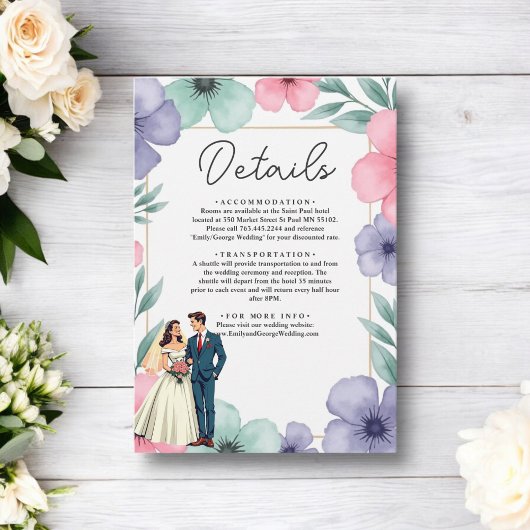 ロマンチックな花嫁と花婿の水彩のフローラ結婚 エンクロージャーカード