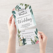 ロマンチックな花嫁と花婿の水彩のフローラ結婚 オールインワン招待状 (貼ってはがせる)