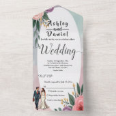 ロマンチックな花嫁と花婿の水彩のフローラ結婚 オールインワン招待状 (内側)