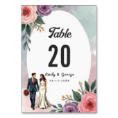 ロマンチックな花嫁と花婿の水彩のフローラ結婚 テーブルナンバー (裏面)
