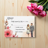 ロマンチックな花嫁と花婿の水彩のフローラ結婚 出欠カード