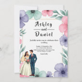 ロマンチックな花嫁と花婿の水彩のフローラ結婚 招待状 (正面)