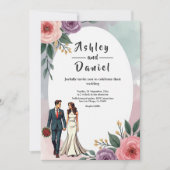 ロマンチックな花嫁と花婿の水彩のフローラ結婚 招待状 (正面)