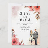 ロマンチックな花嫁と花婿の水彩のフローラ結婚 招待状 (正面)