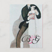 ロマンチックな花嫁 & 花婿 ウェディングパーティーのモノグラム インビテーションポストカード (正面)