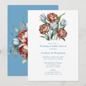 ロマンチックな花束：シャクヤクとチューリップのウェディングシャワー 招待状 (正面/裏面)