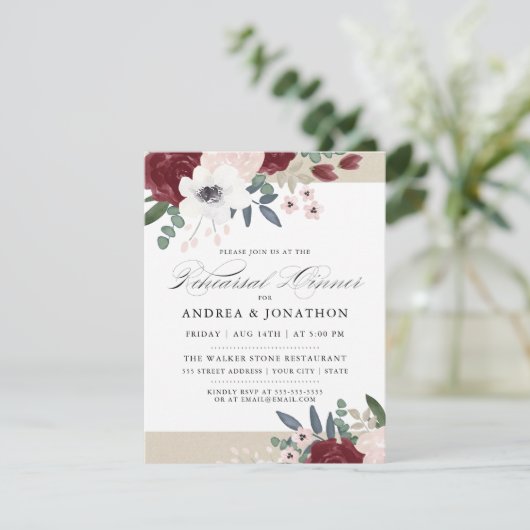 ロマンチックな花模様リハーサルディナー招待状 招待状 (スタンド正面)