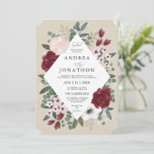 ロマンチックな花模様結婚式招待状 招待状 (スタンド正面)