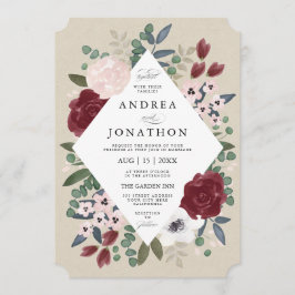 ロマンチックな花模様結婚式招待状 招待状