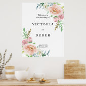 ロマンチックな花模様 |ラージ結婚のウェルカムサイン ポスター (キッチン)
