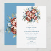 ロマンチックな花模様：牡丹とチューリップのカップルのシャワー 招待状 (正面/裏面)